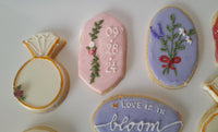 Bridal/ wedding pastel floral, wildflowers,  white with Gold accents COOKIES  royal icing DECORATED -COOKIES