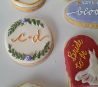 Bridal/ wedding pastel floral, wildflowers,  white with Gold accents COOKIES  royal icing DECORATED -COOKIES