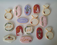 Bridal/ wedding pastel floral, wildflowers,  white with Gold accents COOKIES  royal icing DECORATED -COOKIES