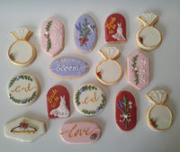 Bridal/ wedding pastel floral, wildflowers,  white with Gold accents COOKIES  royal icing DECORATED -COOKIES