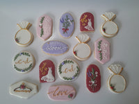 Bridal/ wedding pastel floral, wildflowers,  white with Gold accents COOKIES  royal icing DECORATED -COOKIES