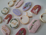 Bridal/ wedding pastel floral, wildflowers,  white with Gold accents COOKIES  royal icing DECORATED -COOKIES