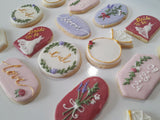 Bridal/ wedding pastel floral, wildflowers,  white with Gold accents COOKIES  royal icing DECORATED -COOKIES