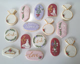 Bridal/ wedding pastel floral, wildflowers,  white with Gold accents COOKIES  royal icing DECORATED -COOKIES