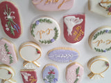 Bridal/ wedding pastel floral, wildflowers,  white with Gold accents COOKIES  royal icing DECORATED -COOKIES