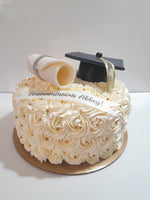 GRADUATION CAKE celebration cake 8 or 10 inch round available, rosettes buttercream covered  cake