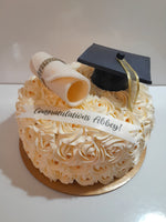 GRADUATION CAKE celebration cake 8 or 10 inch round available, rosettes buttercream covered  cake