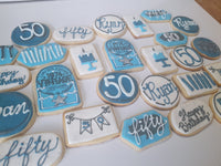 JENNY CUSTOM COOKIES 50th BIRTHDAY COOKIES  royal icing DECORATED -2 dozen cookies, shipping included