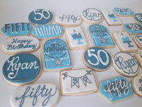 JENNY CUSTOM COOKIES 50th BIRTHDAY COOKIES  royal icing DECORATED -2 dozen cookies, shipping included