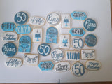 JENNY CUSTOM COOKIES 50th BIRTHDAY COOKIES  royal icing DECORATED -2 dozen cookies, shipping included