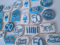 JENNY CUSTOM COOKIES 50th BIRTHDAY COOKIES  royal icing DECORATED -2 dozen cookies, shipping included