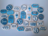 JENNY CUSTOM COOKIES 50th BIRTHDAY COOKIES  royal icing DECORATED -2 dozen cookies, shipping included