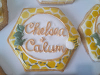 Custom Bee themed engagement 2dozen with shipping included, COOKIES royal icing DECORATED Engagement bridal wedding COOKIES