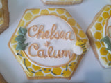 Custom Bee themed engagement 2dozen with shipping included, COOKIES royal icing DECORATED Engagement bridal wedding COOKIES