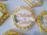 Custom Bee themed engagement 2dozen with shipping included, COOKIES royal icing DECORATED Engagement bridal wedding COOKIES