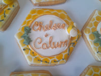 Custom Bee themed engagement 2dozen with shipping included, COOKIES royal icing DECORATED Engagement bridal wedding COOKIES