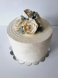 WEDDING CAKE, 8 inch, ridged design with buttercream flower topper