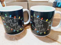 Mug, Let's Get Lit, Blue Christmas Mugs, Funny Gift Cup Mug, White Glossy Mug, Cup, Christmas Mug, Gift, White Glossy Mug 11oz, White