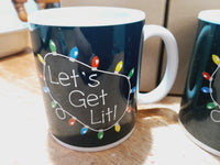 Mug, Let's Get Lit, Blue Christmas Mugs, Funny Gift Cup Mug, White Glossy Mug, Cup, Christmas Mug, Gift, White Glossy Mug 11oz, White