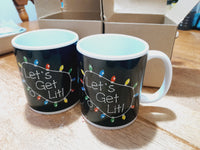 Mug, Let's Get Lit, Blue Christmas Mugs, Funny Gift Cup Mug, White Glossy Mug, Cup, Christmas Mug, Gift, White Glossy Mug 11oz, White