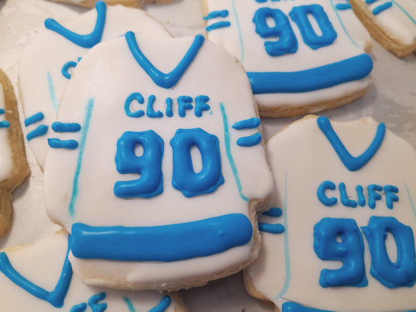 Cookies, custom HOCKEY JERSEYS for sports team COOKIES  royal icing DECORATED -COOKIE