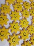 Cookies, 1 dozen custom Yellow SUNS, sun COOKIES  royal icing DECORATED -COOKIE