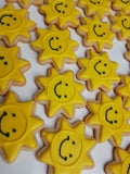 Cookies, 1 dozen custom Yellow SUNS, sun COOKIES  royal icing DECORATED -COOKIE