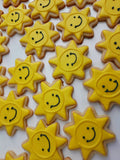 Cookies, 1 dozen custom Yellow SUNS, sun COOKIES  royal icing DECORATED -COOKIE