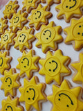 Cookies, 1 dozen custom Yellow SUNS, sun COOKIES  royal icing DECORATED -COOKIE