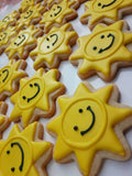 Cookies, 1 dozen custom Yellow SUNS, sun COOKIES  royal icing DECORATED -COOKIE
