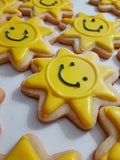 Cookies, 1 dozen custom Yellow SUNS, sun COOKIES  royal icing DECORATED -COOKIE