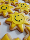 Cookies, 1 dozen custom Yellow SUNS, sun COOKIES  royal icing DECORATED -COOKIE
