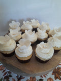 Cupcakes, by the dozen, 1 dozen, white wedding cupcakes with hand shaped gumpaste flower