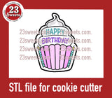 COOKIE CUTTER STL file, “Birthday Cupcake” STL Cookie cutter file, instant download