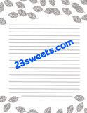 Digital Paper  GRAY LEAVES border, lined writing paper instant printable DIY print (digital download) printable stationery, scrapbooking,