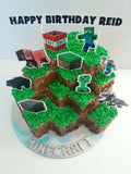 Cake, gamers themed, 8 inch square cake, WITH cardstock characters and wording, carved cake design, delivery not needed