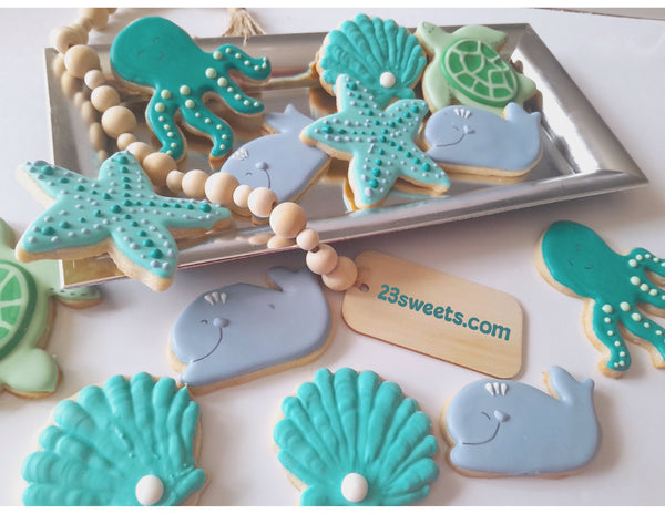 COOKIES  OCEAN  CREATURE themed, royal icing DECORATED -COOKIES