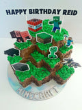 Cake, gamers themed, 8 inch square cake, WITH cardstock characters and wording, carved cake design, delivery not needed