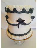 CAKE, birthday cake, round cake, cake, simple vintage look, white with black details