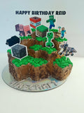 Cake, gamers themed, 8 inch square cake, WITH cardstock characters and wording, carved cake design, delivery not needed