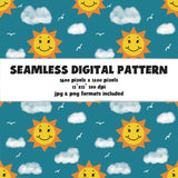 SEAMLESS PATTERN Sunshine n Clouds is SEAMLESS PATTERN, charming repeating pattern print, digital file