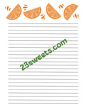 Digital Paper  ORANGE SLICES border, lined writing paper instant printable DIY print (digital download) printable stationery, scrapbooking,