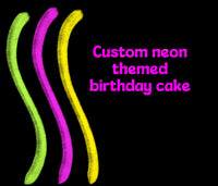 KM custom neon themed BIRTHDAY CAKE HALF SHEET CAKE 12x18 sheet CAKE, buttercream covered, 54 servings