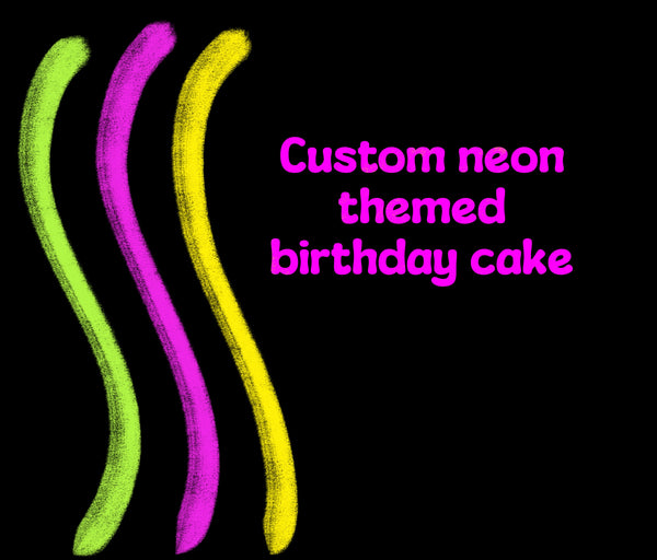 KM custom neon themed BIRTHDAY CAKE HALF SHEET CAKE 12x18 sheet CAKE, buttercream covered, 54 servings