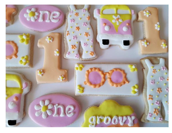 Cookies 1 dz groovy one themed cookies, birthday cookie set