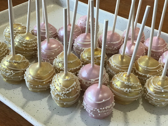Pink and Gold Shimmery CAKE POPS (1 Dozen) cakepops, wedding, birthday
