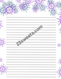 Digital Paper  SNOWFLAKES border, lined writing paper instant printable DIY print (digital download) printable stationery, scrapbooking,