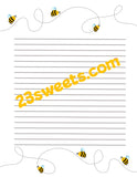 Digital Paper  BEES border, lined writing paper instant printable DIY print (digital download) printable stationery, scrapbooking,