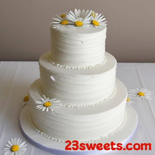 Wedding Cake, wedding cakes, 3 tiers ridged wedding cake with daisies, 6 and 8 and 10" inch round tiers