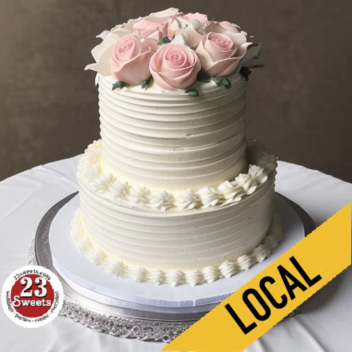 2 tier WEDDING CAKE Simple RIDGED,  iced BUTTERCREAM WEDDING cake, 8”/6” tiers